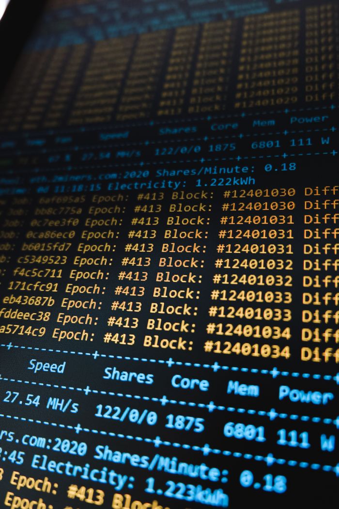 Home Detailed view of a cryptocurrency mining software interface displaying real-time data on a computer monitor.